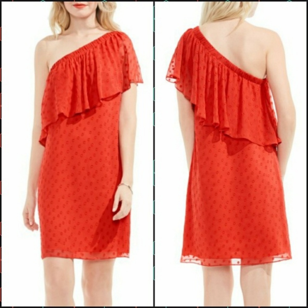 NWT Vince Camuto Dot Jacquard One-Shoulder Dress